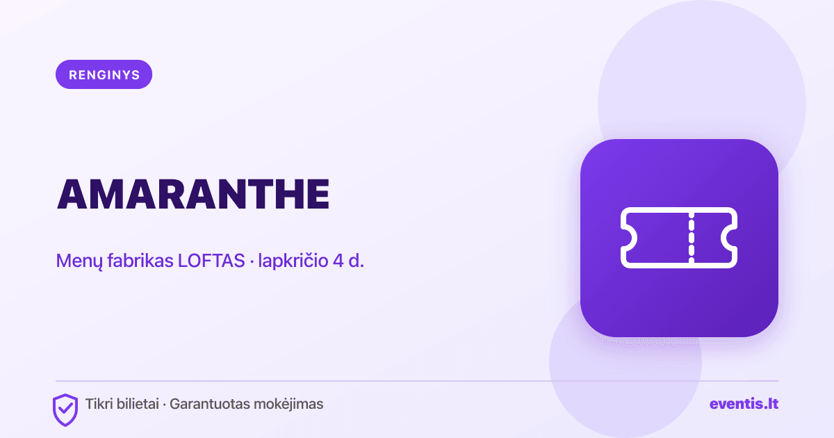 AMARANTHE Vilniuje 2026: lapkričio 4 d. — bilietai